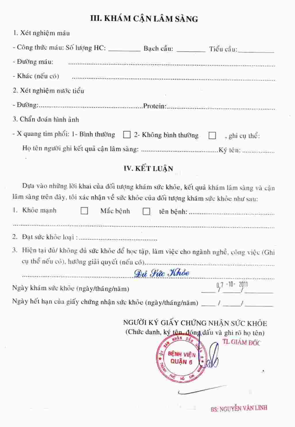 Thông tin giấy khám sức khỏe chi tiết