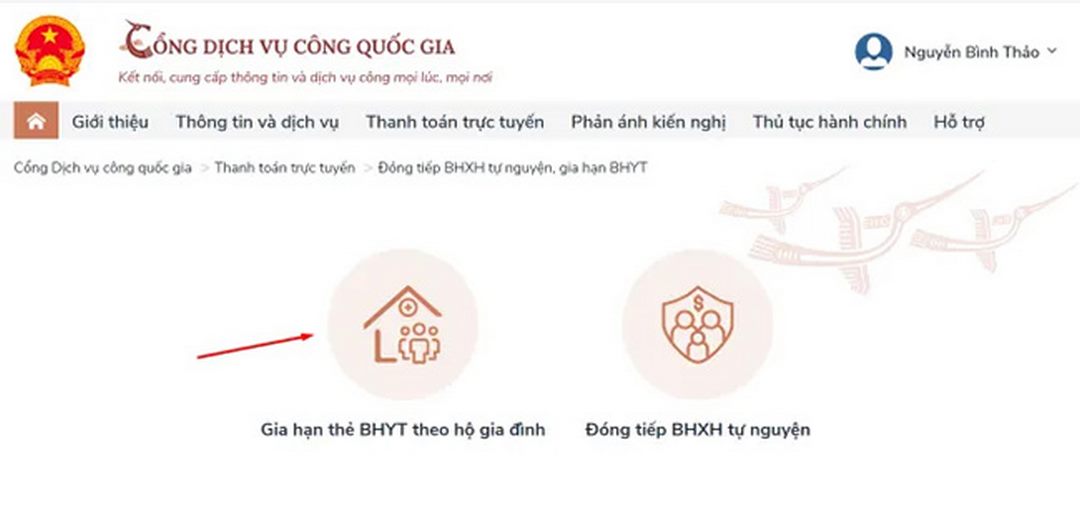 Chọn “Gia hạn thẻ BHYT theo hộ gia đình”.