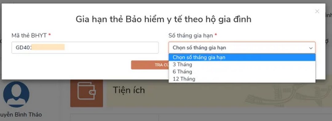 Nhập thông tin mã thẻ BHYT và thời gian gia hạn => Nhấn “Tra cứu”