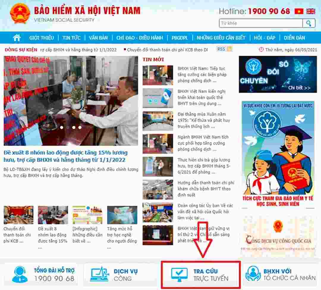 Truy cập website và vào tra cứu trực tuyến